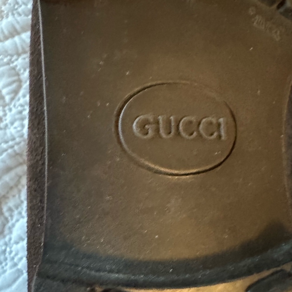 Gucci Women's Brown Suede Loafers with Gold Accents - Picture 8 of 12